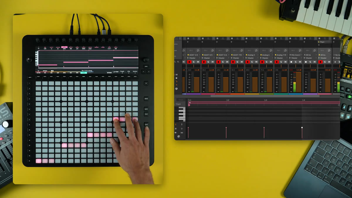 Reliq controlling a Bitwig Studio session on a laptop