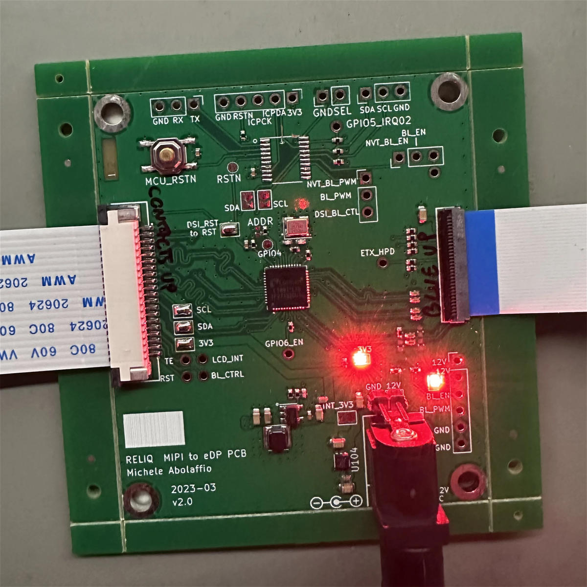 Reliq's own display driver board, labelled MIPI to eDP
