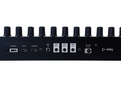 Reliq Black rear panel close up with the USB, MIDI and power connections