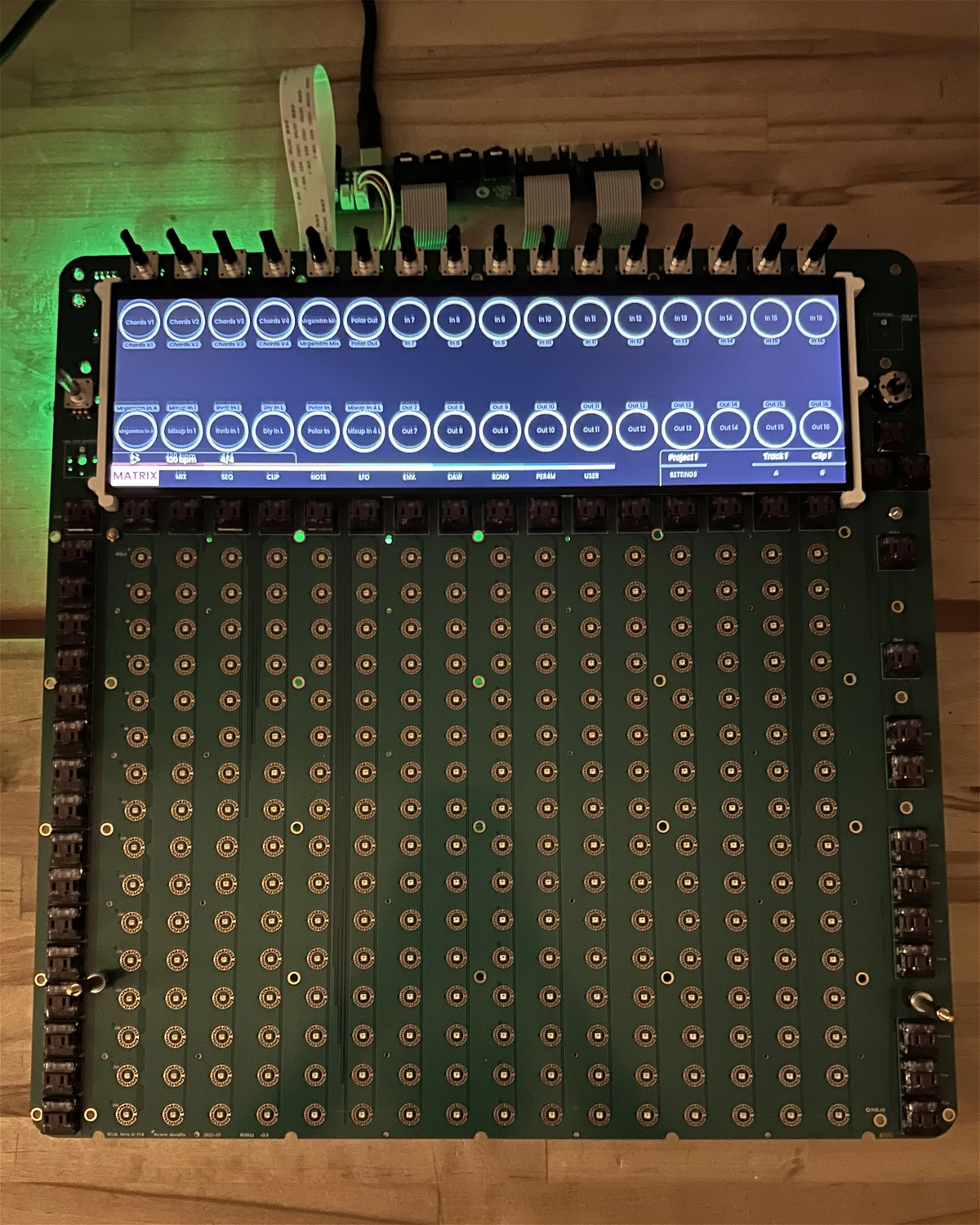 The panel running the matrix page on a Reliq prototype board without pads fitted